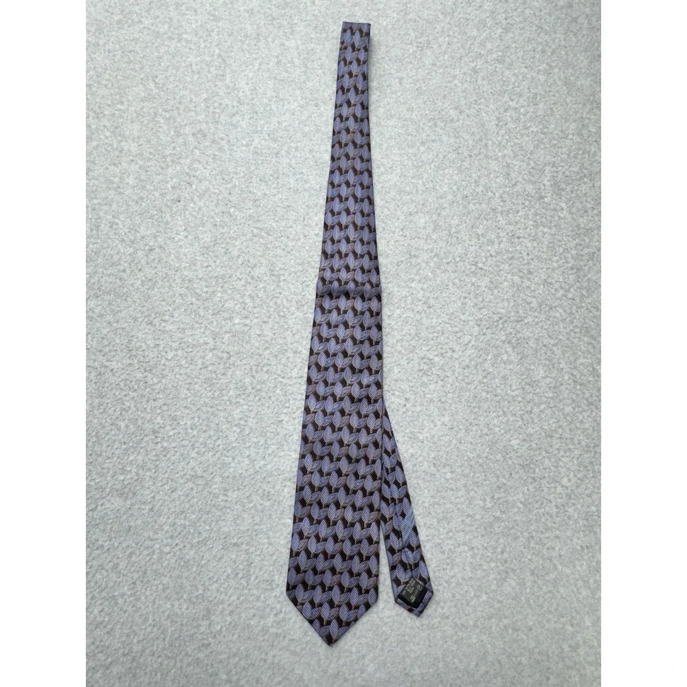Ermenegildo Zegna Tie Brown Blue Leaf Pattern Silk‎ Made in Italy Necktie Luxury